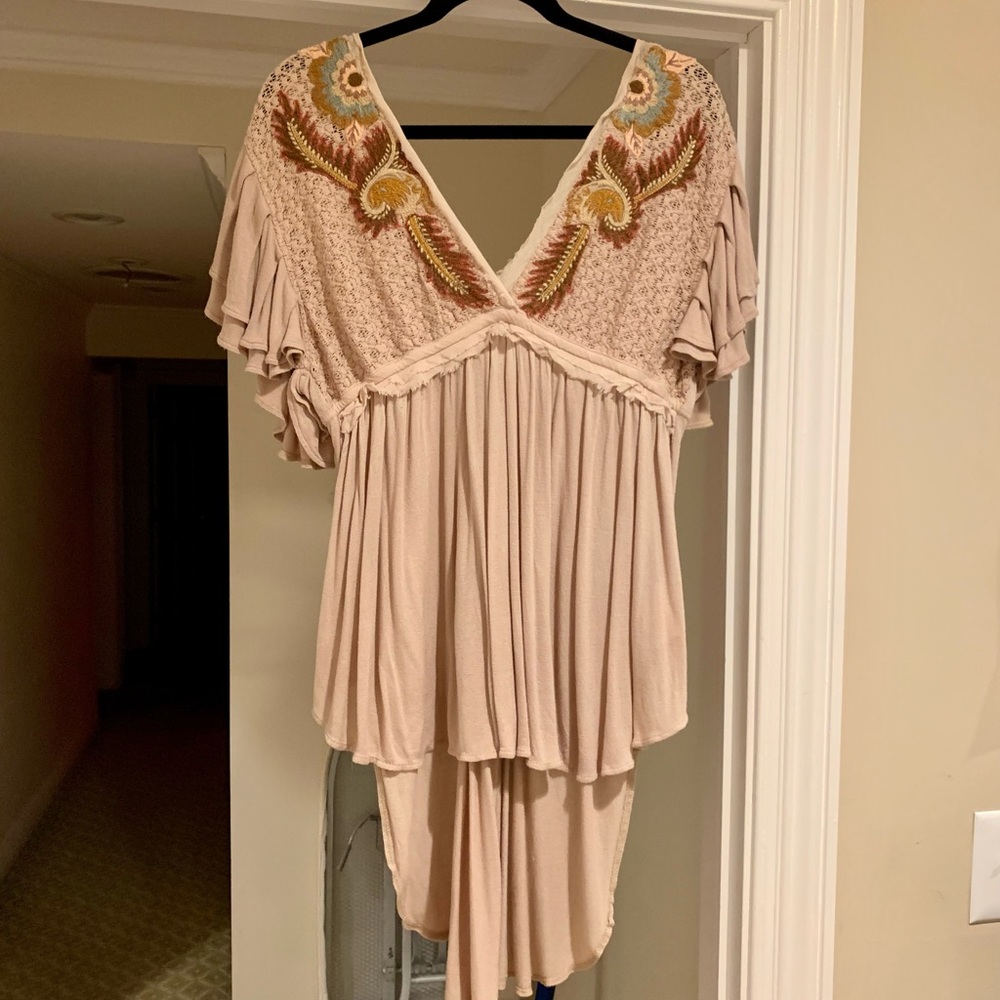 FP Embroidered Short-Sleeve Blouse Tunic